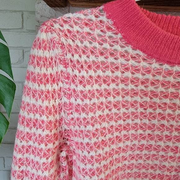 WAYF Open Knit Stripe Crewneck Sweater White Pink Size S - Picture 3 of 7